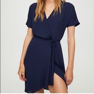 Babaton Navy Flutter Wrap Dress - XS